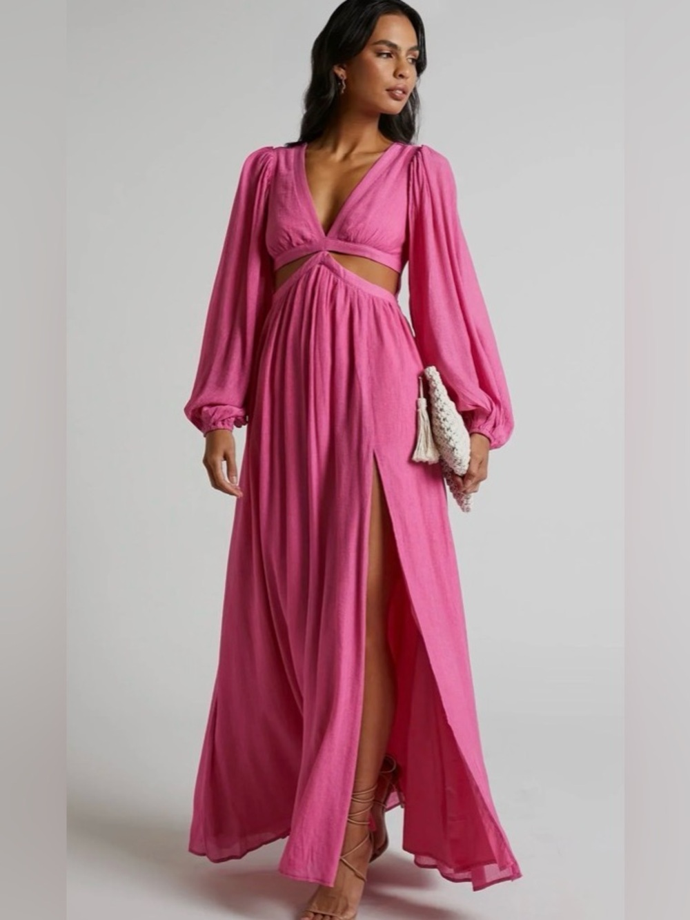 Showpo Fuchsia Cutout Maxi Dress with Bishop Sleeves